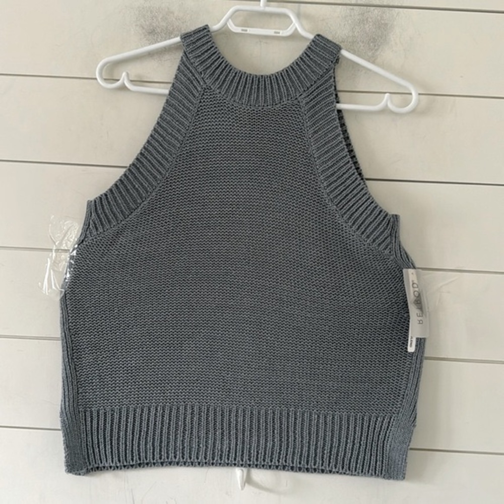 Knit Cotton Blend Vest Sleeveless Top Blue NWT RETROD